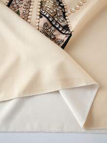 EMERY ROSE Bow Tie, Pearl, Floral Pattern Artistic Round Neck 3/4 Sleeve Woven Blouse Fall - Multicolor - View 3