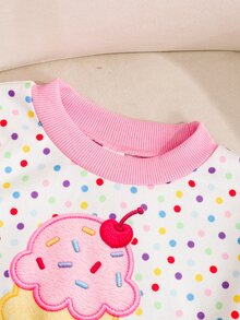 女童少女可愛冰淇淋印花粉色運動衫套裝 2件組 休閒日常時尚百搭 秋冬新款 - 粉色 - 查看 3