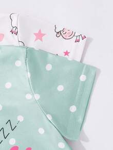 Genkimix Kids 2 件女童可爱卡通绵羊印花睡衣套装，粉色和灰色，简约时尚设计，短袖长睡袍家居服 - 彩色 - 查看 6