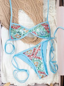 Swim SXY Women's Vacation Beach Sequin Swimwear Top - Multicolor - View 3