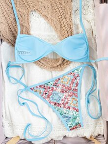 Swim SXY Women's Vacation Beach Sequin Swimwear Top - Multicolor - View 2