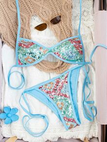 Swim SXY Women's Vacation Beach Sequin Swimwear Top - Multicolor - View 6