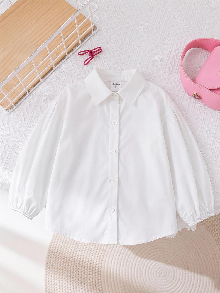 SHEIN Young Girl Young Girl Woven Solid Color Petal Sleeve Casual Shirt - Multicolor - View 3