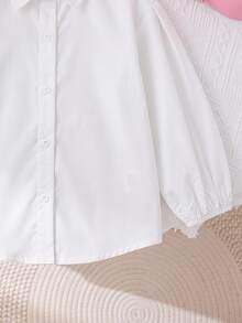 SHEIN Young Girl Young Girl Woven Solid Color Petal Sleeve Casual Shirt - Multicolor - View 6