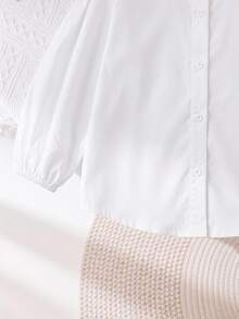 SHEIN Young Girl Young Girl Woven Solid Color Petal Sleeve Casual Shirt - Multicolor - View 5