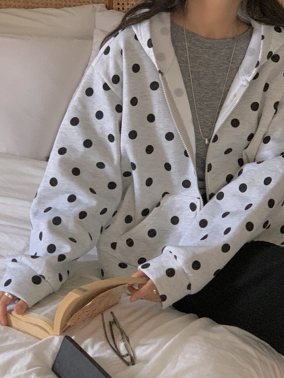 Women's Loose Polka Dot Hooded Long Sleeve Casual Streetwear Spring Autumn Sweatshirt Vacation