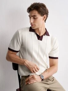 Marcello Vane 男士撞色领短袖休闲针织上衣 - 白色 - 查看 7