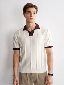Marcello Vane 男士撞色领短袖休闲针织上衣 - 白色 - 查看 3