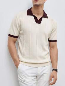 Marcello Vane 男士撞色领短袖休闲针织上衣 - 白色 - 查看 9