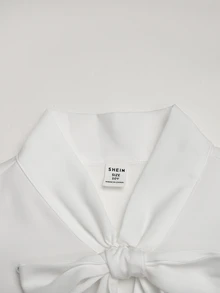 SHEIN 青少年女孩休閒日常外出法式優雅學院風修身襯衫，翻領珍珠裝飾，返校穿搭，經典百搭，秋冬/四季皆宜 - 白色 - 查看 7