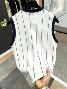 Chillumni 男士字母與條紋印花圓領休閒背心 - 彩色 - 查看 2