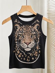 Franclia Women's Leopard Print Round Neck Casual Versatile Tank Top - Multicolor - View 5