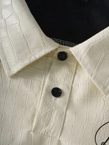 ROMWE MEN Men's Crocodile Skin Texture Patchwork Loose Fit Polo Shirt - Multicolor - View 3