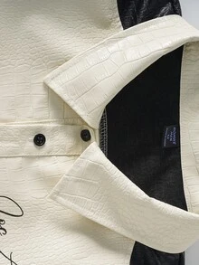ROMWE MEN Men's Crocodile Skin Texture Patchwork Loose Fit Polo Shirt - Multicolor - View 5