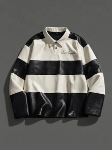 ROMWE MEN Men's Crocodile Skin Texture Patchwork Loose Fit Polo Shirt - Multicolor - View 1