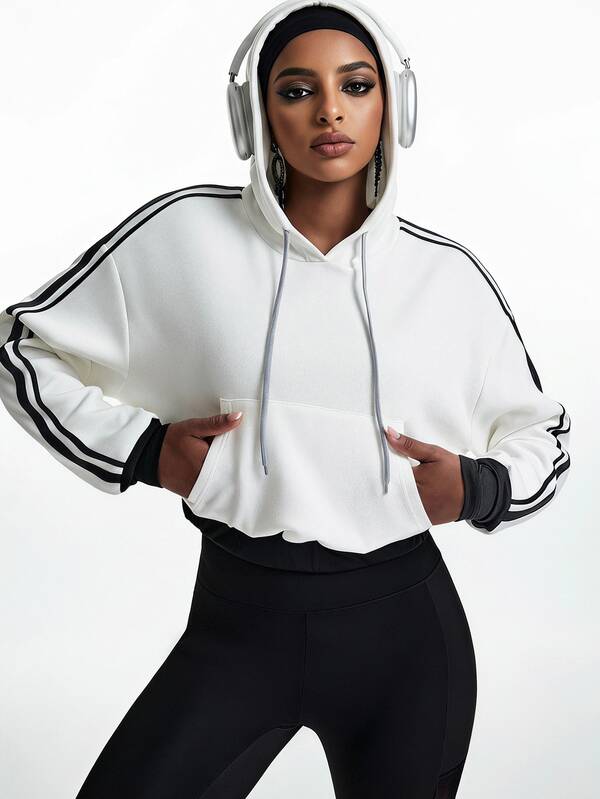 Innovista Innovista Women's Striped Drop Shoulder Long Sleeve Drawstring Hooded Sweatshirt