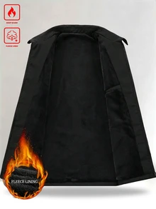 Manfinity Homme 男士加厚保暖內裡填充外套，附領子與拉鍊開合，防寒填充外套 - 黑色 - 查看 5