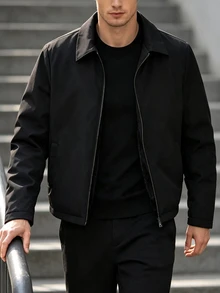 Manfinity Homme 男士加厚保暖內裡填充外套，附領子與拉鍊開合，防寒填充外套 - 黑色 - 查看 3