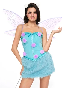 ROMWE Anime Tubtop med pompomdekor och volangkant samt fluffig kjol - Mint Grön - Visa 8