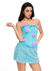 ROMWE Anime Tubtop med pompomdekor och volangkant samt fluffig kjol - Mint Grön - Visa 7