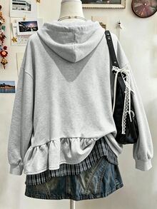 Lalippa Sweatshirt Berkerudung Lengan Panjang dengan Hiasan Rumbai di Bagian Bawah, Serbaguna untuk Wanita - Grey - View 2