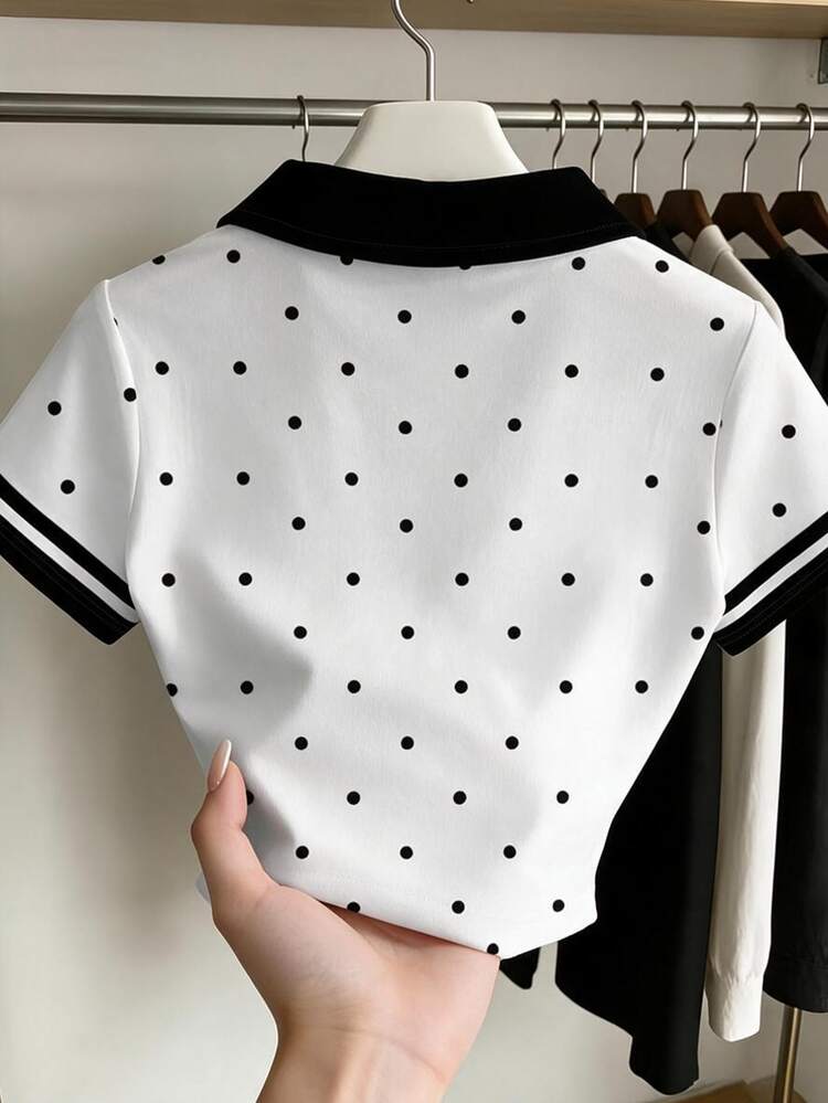 Resyla Women's Summer Casual Black Polka Dot Print T-Shirt - Multicolor - View 2