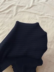 SHEIN 青少年女孩街頭風基礎日常百搭純白色針織圓領休閒寬鬆長袖蕾絲蝴蝶結T恤上衣，開學穿搭，可愛 - 藏蓝色 - 查看 8