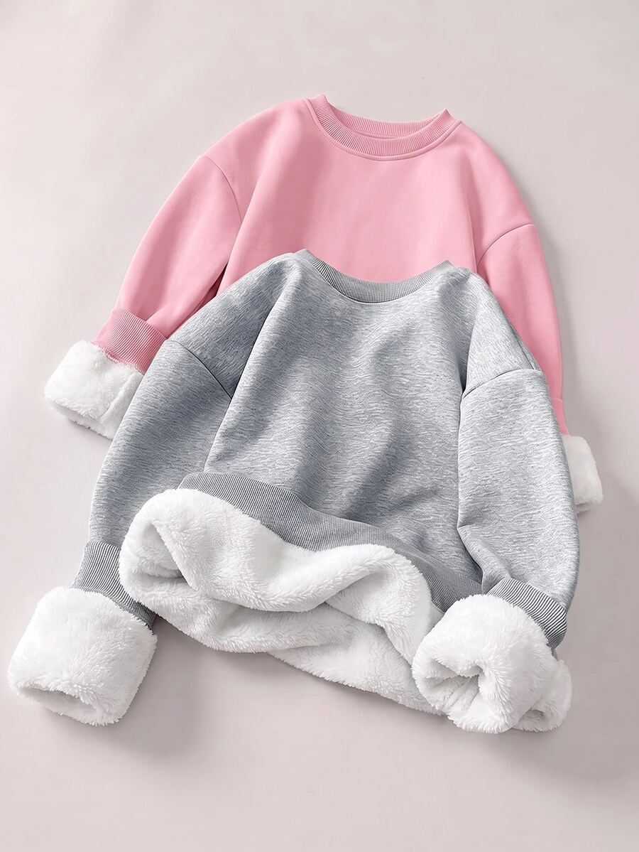 Maija Kids Maija Kids Young Girl 2件組冬季休閒毛絨領寬鬆長袖運動衫,舒適百搭秋季款 - 彩色 - 查看 1