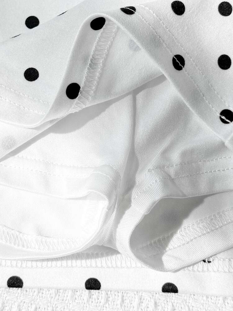 SHEIN Tween Girls Skirts Knitted Small Polka Dot With Built-In Leggings Casual Drawstring Skirt - White - View 5