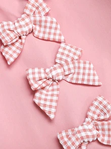 SHEIN Young Girl Shirt Collar Long Sleeve Pink Patchwork Plaid Ruffle A-Line Dress With Bag Back To School Young GirlS Fall/Winter Outfits - Pink - View 7