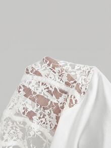 SHEIN MOD Women's Solid Color Short Sleeve Lace Patchwork Stretch T-Shirt Party Night Out White Summer Sexy Elegant - White - View 6