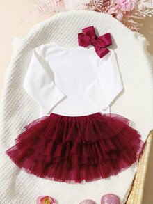 SHEIN 新生女宝宝摄影道具，女宝宝出生服装，1个月女宝宝连体衣道具，含蓬蓬裙和蝴蝶结发带，新生儿礼物 - 彩色 - 查看 2