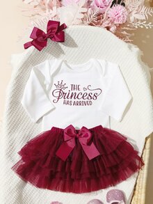 SHEIN 新生女宝宝摄影道具，女宝宝出生服装，1个月女宝宝连体衣道具，含蓬蓬裙和蝴蝶结发带，新生儿礼物 - 彩色 - 查看 4