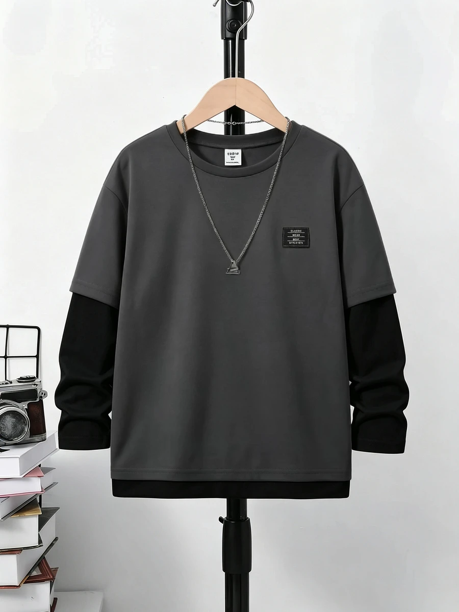 SHEIN 青少年男孩休閒百搭日常穿著T恤 - 彩色 - 查看 1