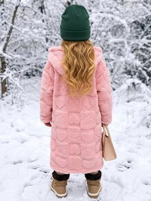 Emery Rose Kids Emery Rose Kids 女童心形毛絨長袖單排扣連帽冬季外套 - 粉色 - 查看 2