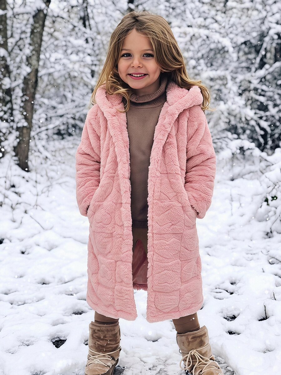Emery Rose Kids Emery Rose Kids 女童心形毛絨長袖單排扣連帽冬季外套 - 粉色 - 查看 1
