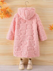 Emery Rose Kids Emery Rose Kids 女童心形毛絨長袖單排扣連帽冬季外套 - 粉色 - 查看 5