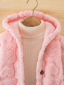 Emery Rose Kids Emery Rose Kids 女童心形毛絨長袖單排扣連帽冬季外套 - 粉色 - 查看 6