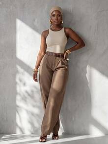 BamGlimmer Late Summer Early Autumn Casual Style Apricot Tank Top, High Elasticity Comfortable Fabric, Suitable For Daily Wear - Apricot - View 4