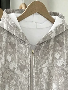 SHEIN Tween Girls Casual Solid Color Bow Decoration Hooded Zip-Up Cardigan Jacket, Back To School Fall - Grey - View 4