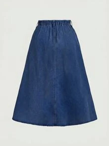 SHEIN MOD 大尺碼女款百褶設計休閒牛仔迷你裙 - 藍色 - 查看 3