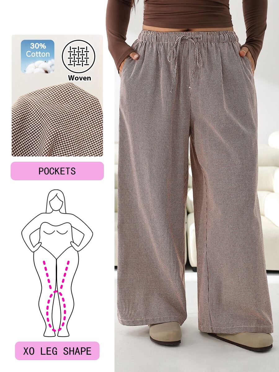 Solflare Plus Size Spring/Summer New Plaid Long Pants For Outings, Casual Daily Wear, Commuting, Music Festivals And Beach Vacations - Multicolor - View 1