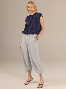 KÆRIA Hus Tie Hem Balloon Trousers - Soft Touch Drape - Light Grey, Relaxed Fit, Modern Casual, Everyday, Luxe Feel Everyday Vacation Autumn - Grey - View 2