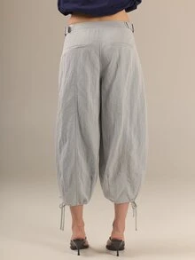 KÆRIA Hus Tie Hem Balloon Trousers - Soft Touch Drape - Light Grey, Relaxed Fit, Modern Casual, Everyday, Luxe Feel Everyday Vacation Autumn - Grey - View 4