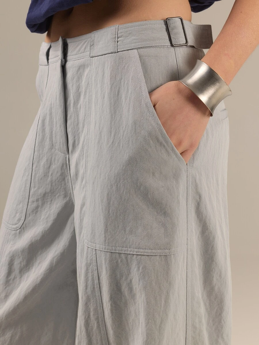 KÆRIA Hus Tie Hem Balloon Trousers - Soft Touch Drape - Light Grey, Relaxed Fit, Modern Casual, Everyday, Luxe Feel Everyday Vacation Autumn - Grey - View 1