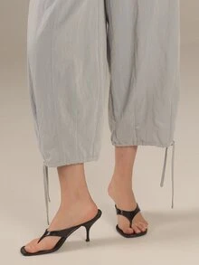 KÆRIA Hus Tie Hem Balloon Trousers - Soft Touch Drape - Light Grey, Relaxed Fit, Modern Casual, Everyday, Luxe Feel Everyday Vacation Autumn - Grey - View 8