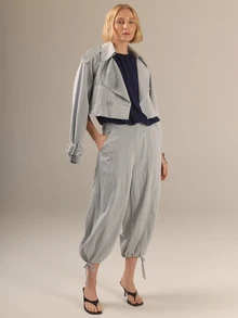 KÆRIA Hus Tie Hem Balloon Trousers - Soft Touch Drape - Light Grey, Relaxed Fit, Modern Casual, Everyday, Luxe Feel Everyday Vacation Autumn - Grey - View 7