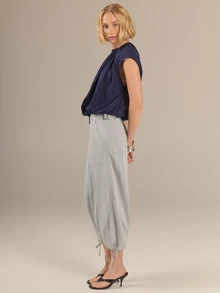 KÆRIA Hus Tie Hem Balloon Trousers - Soft Touch Drape - Light Grey, Relaxed Fit, Modern Casual, Everyday, Luxe Feel Everyday Vacation Autumn - Grey - View 6