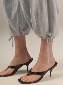 KÆRIA Hus Tie Hem Balloon Trousers - Soft Touch Drape - Light Grey, Relaxed Fit, Modern Casual, Everyday, Luxe Feel Everyday Vacation Autumn - Grey - View 5