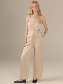 KÆRIA Hus Pantalones largos de unicolor versátiles y de moda para ir al trabajo - Champán - Ver 6
